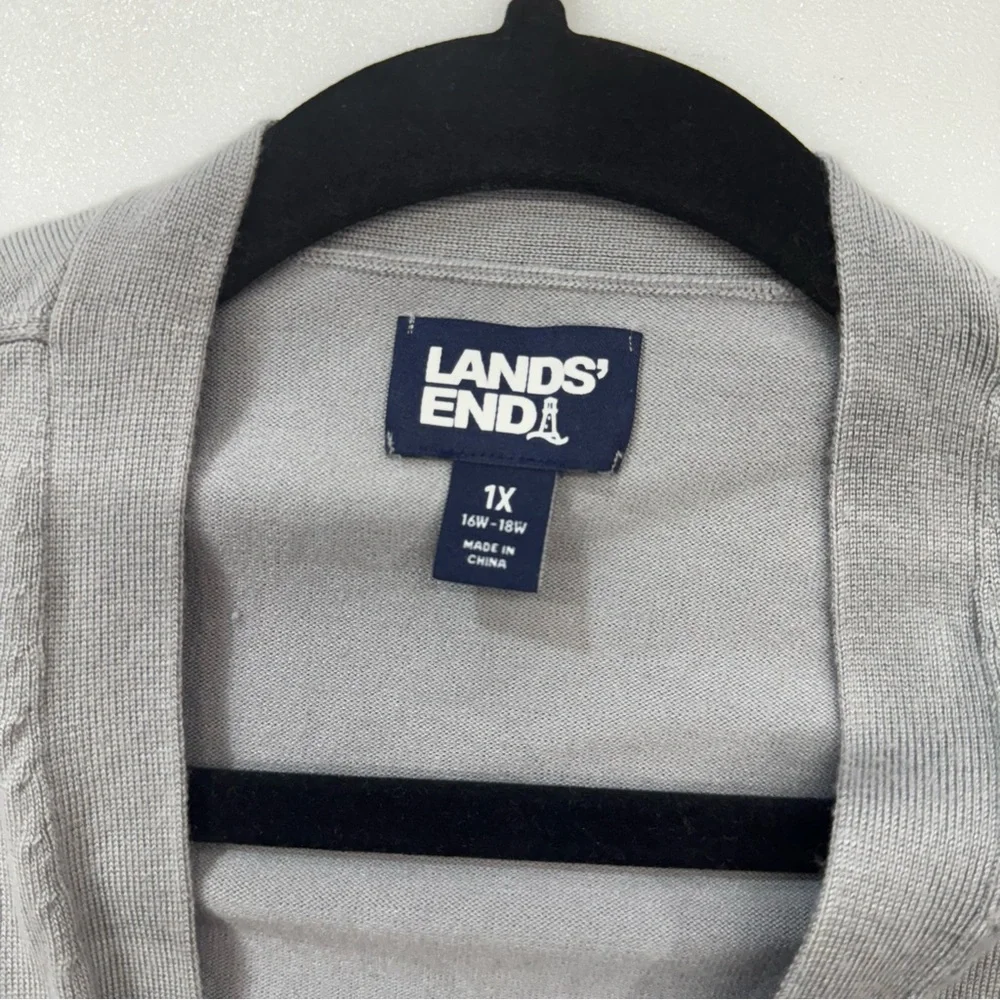 Women’s Lands’ End Grey Button Sweater Long Flowy Top Size 1X